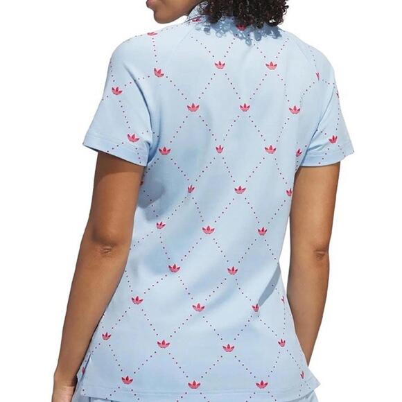 $90 NWT Women's Small adidas Originals Printed Trefoil Golf Polo Blue - Picture 4 of 6